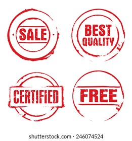 Red vector circles grunge stamps.