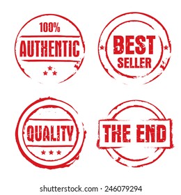 Red vector circles grunge stamps.