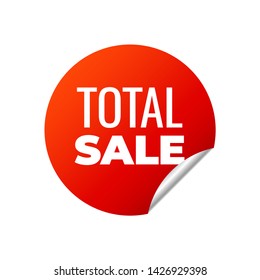Red Vector circular Banner Sticker on white background, total sale - Vector Illustration
