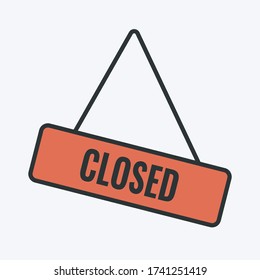 Red vector closed signboard. Vector illustration of a hanging signboard with a word CLOSED on it. Shopping door plate