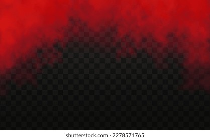 Red vector cloudiness ,fog or smoke on dark checkered background.Cloudy sky or smog over the city.Vector illustration.