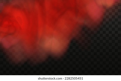 Red vector cloudiness ,fog or smoke on dark checkered background.Cloudy sky or smog over the city.Vector illustration.