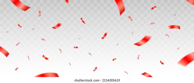 Red vector confetti isolated on horizontal transparent background. Exploded falling confetti.