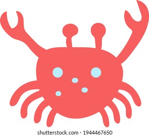 Red vector crab on white background. Flat illustration for design, web, decoration, etc