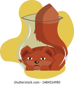 Red vector cute cat sits in a bottle