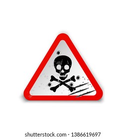 Red vector dangerous signs and scratches with skull and bones.