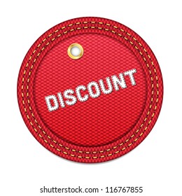 Red vector denim round Discount tag with border