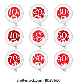 Red Vector Discount Stickers, Labels Illustration Set
