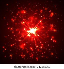 Red vector dust explosion on black background.