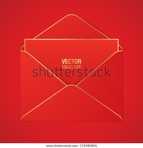 Red Vector Envelope Template Golden Elements Stock Vector (Royalty Free ...