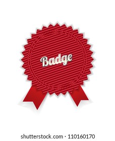Red vector fabric badge with red ribbons