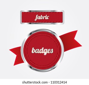 Red Vector Fabric Badges With Red Ribbon And Metallic Decorations