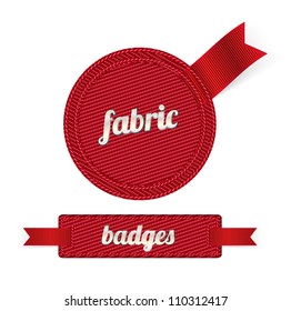 Red vector fabric badges with red ribbons