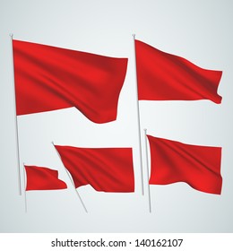 Red Vector Flags. A Set Of 5 Wavy 3D Flags Created Using Gradient Meshes. EPS 8 Vector