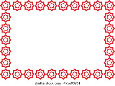 Red vector flower ornament frame on white background embroidery pattern