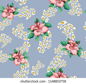 red vector flowers bunches withTextura Leopardo background