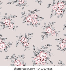 red vector flowers with leaves pattern on pink background