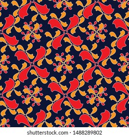 red vector flowers pattern on navy background