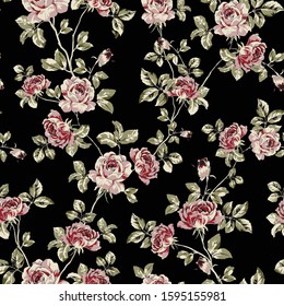 red vector flowers pattern on black background