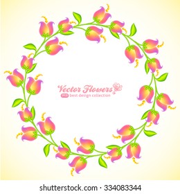 Red vector flowers round frame