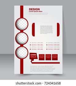 Red vector flyer, brochure, annual report cover template. Business and education a4 design.