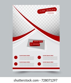 Red vector flyer, brochure, annual report cover template. Business and education a4 design.
