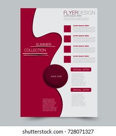 Red vector flyer, brochure, annual report cover template. Business and education a4 design.