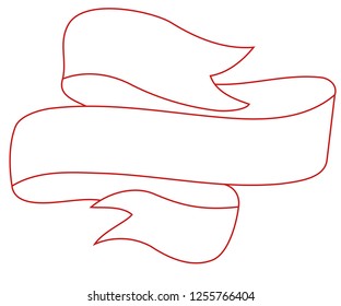 Red vector folded ribbon outline. Scarlet holiday decoration countour. Christmas gift wrap. Present package