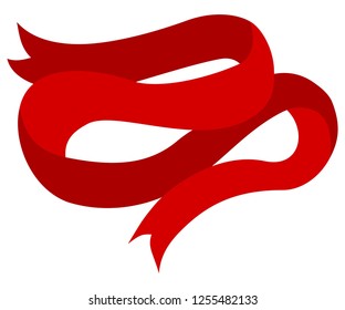 Red vector folded ribbon. Scarlet holiday decoration. Christmas gift wrap. Present package