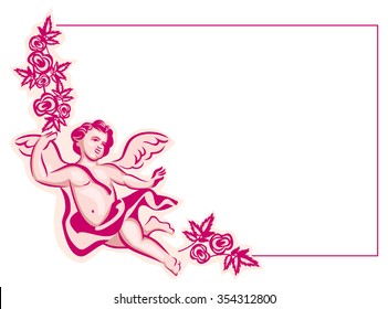 Red vector frame with Cupid