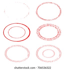 Red Vector Frames. circle for image. distress texture . Grunge oval borders isolated on the  background . Dirt effect . Round shapes for your design