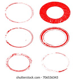 Red Vector Frames. circle for image. distress texture . Grunge oval borders isolated on the  background . Dirt effect . Round shapes for your design