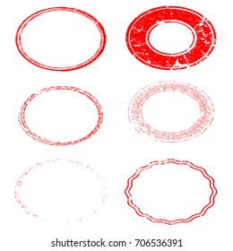 Red Vector Frames. circle for image. distress texture . Grunge oval borders isolated on the  background . Dirt effect . Round shapes for your design