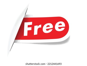 Red Vector free tag on tear paper isolated on white background,  bookmark, free - Vector Illustration