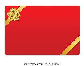 Red vector gift card with gold ribbon and bow with blank space