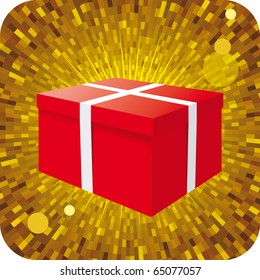 Regalo vectorial rojo con fondo de brillo dorado