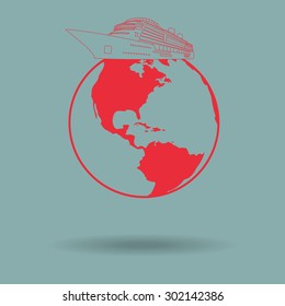 Red Vector globe icons with ship