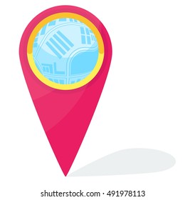Red vector gps pointer. Check point symbol. Global Positioning System icon template. Navigation mark. Flat cartoon pointer illustration. Objects isolated on a white background.