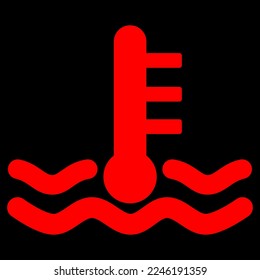 Red vector graphic on a black background of a dashboard warning light for engine temperature