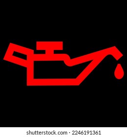 Red vector graphic on a black background of a dashboard warning light for low oil pressure