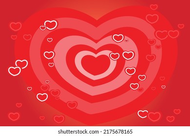 Tarjeta de saludo vector rojo con corazones.