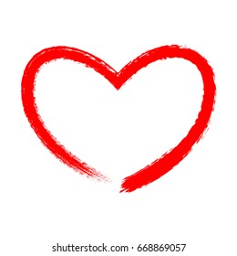 Red vector grunge heart shape textured on white background. Painting brush with border. Sketch for  Valentine's Day card,  marriage, dating or scrapbook.