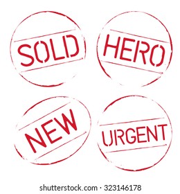 Red vector grunge stamps SOLD, HERO, URGENT, NEW