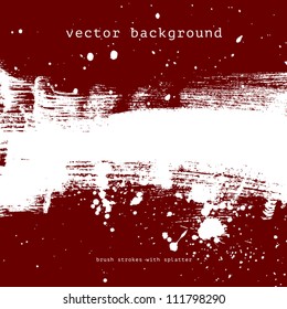Red vector grungy brush stroke hand painted background with paint splatter