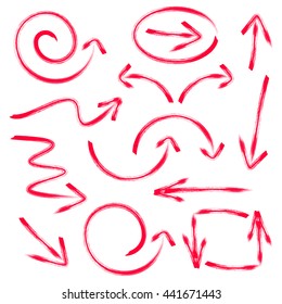 Red vector hand drawn arrows collection isolated