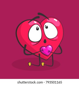 Red vector heart. A bright comic illustration of love. Congratulations on St. Valentine's Day and other holidays. Valentines Day postcard isolated on background