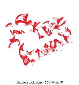Red vector heart frame icon brush chalk strokes