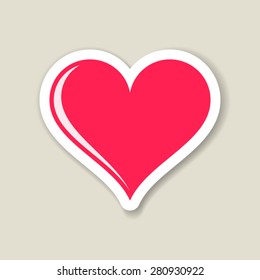 Red vector heart paper label with transparent shadow