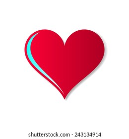 Red vector heart symbol with shadow illustration isolated