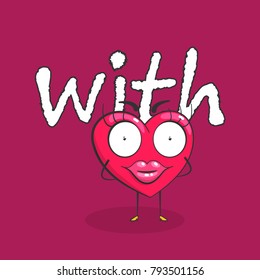 Red vector heart with text. Comic greeting card to the Valentines Day. Illustration isolated on background.